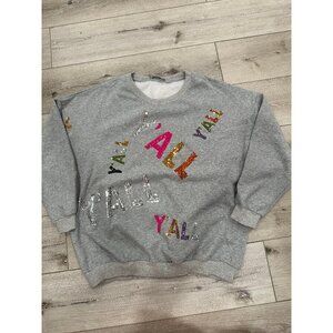 Blue B Grey Sequin Y'all Sweatshirt Womens Medium Cozy Pullover